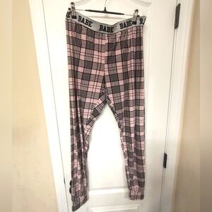 Pink And Black Plaid Pajama Pants With Glitter Band And Babe Logo